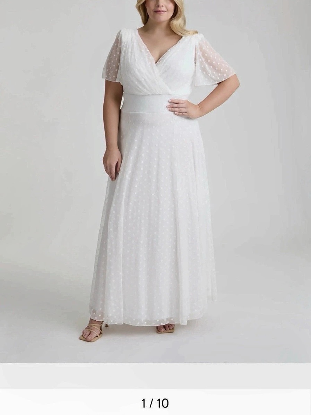 Scarlett & Jo Victoria Cream Dobby Spot Angel Sleeve Mesh Long Midi Dress Maxi